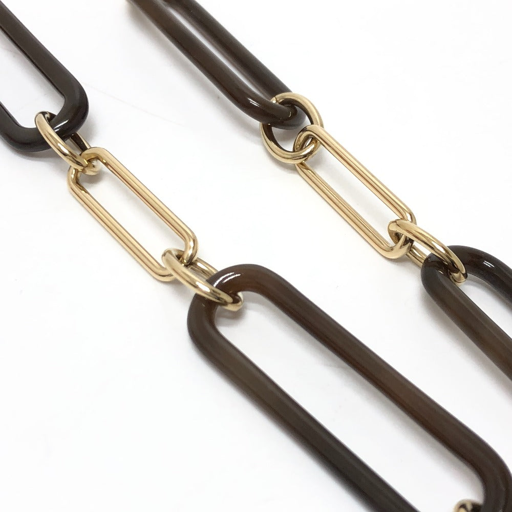 HERMES Necklace Gold Plated, Buffalo Leather Brown Amulet Padlock GM Women Used Authentic
