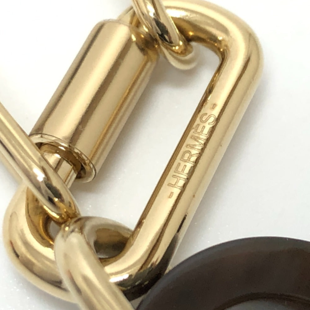 HERMES Necklace Gold Plated, Buffalo Leather Brown Amulet Padlock GM Women Used Authentic