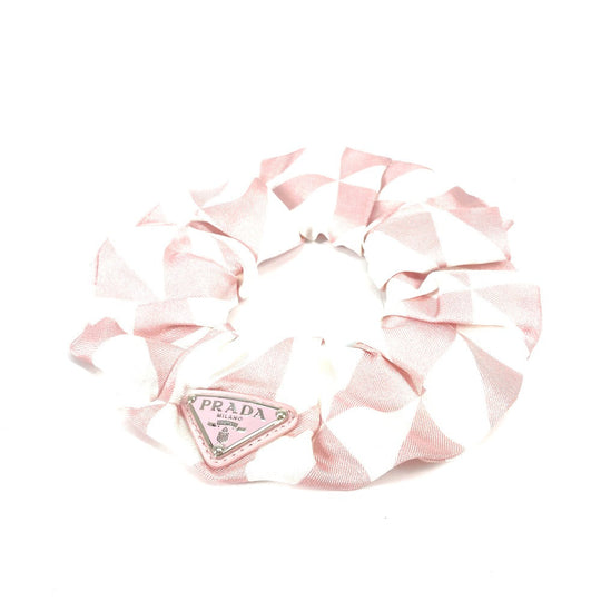 PRADA hair accessory 1IF015 silk pink Triangle logo plate Hair rubber Women Used Authentic