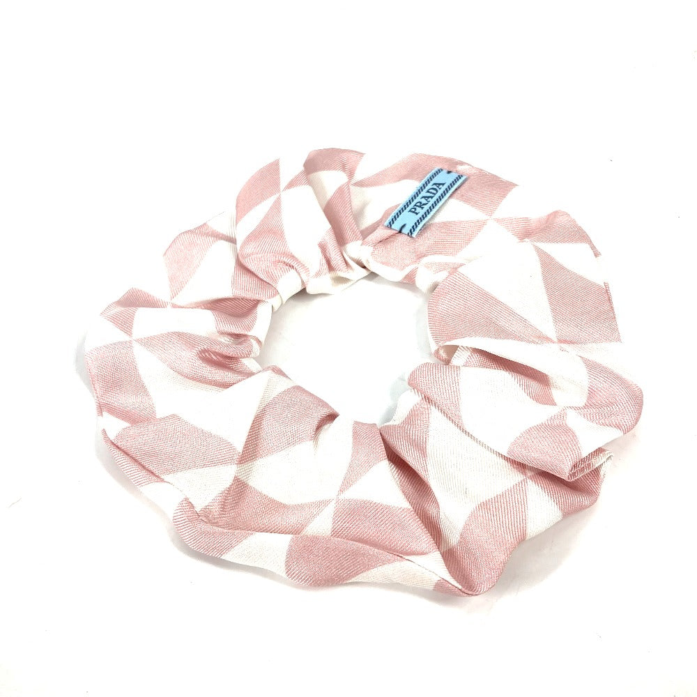 PRADA hair accessory 1IF015 silk pink Triangle logo plate Hair rubber Women Used Authentic