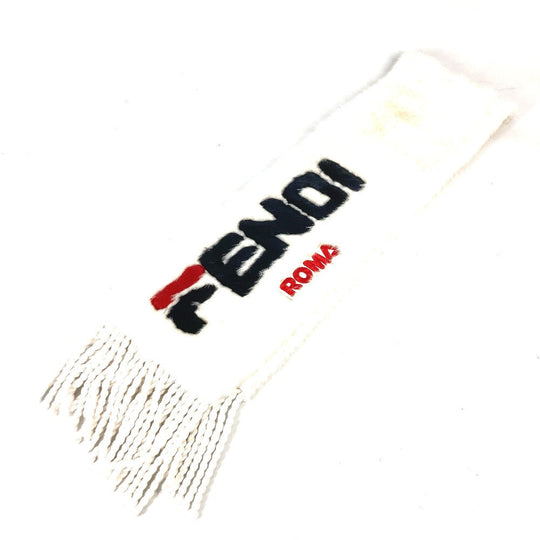 FENDI Scarf FNG477 fur white FILA collaboration logo Women Used Authentic