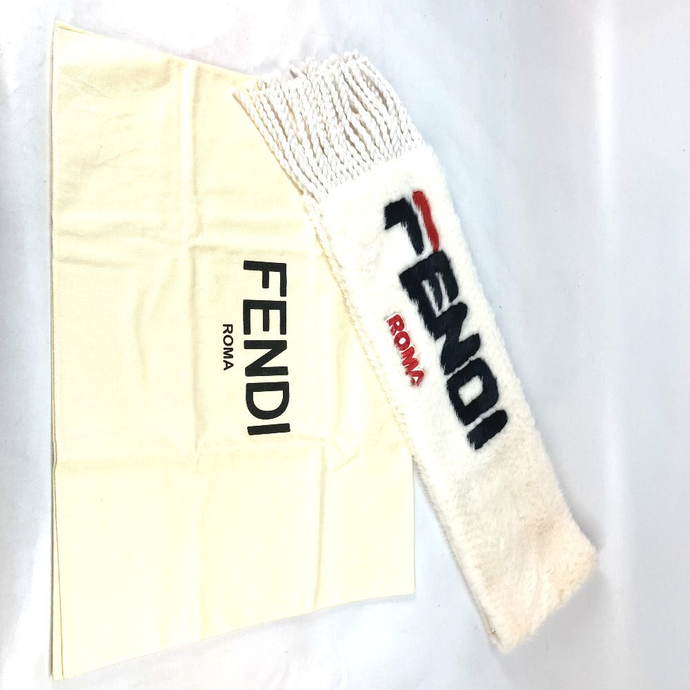 FENDI Scarf FNG477 fur white FILA collaboration logo Women Used Authentic