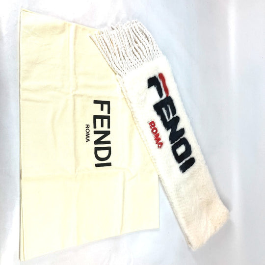 FENDI Scarf FNG477 fur white FILA collaboration logo Women Used Authentic