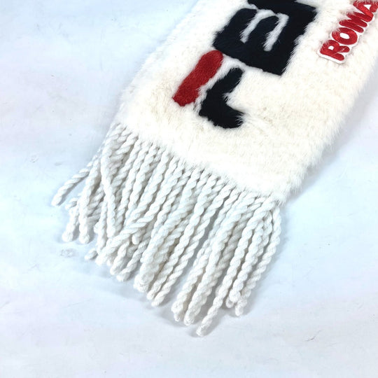 FENDI Scarf FNG477 fur white FILA collaboration logo Women Used Authentic