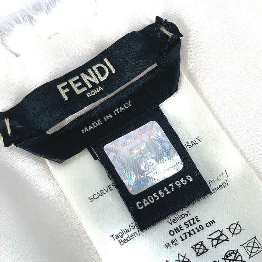 FENDI Scarf FNG477 fur white FILA collaboration logo Women Used Authentic