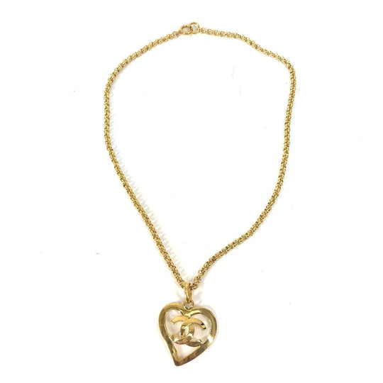 CHANEL Necklace Gold Plated gold vintage Heart CC COCO Mark Women Used Authentic
