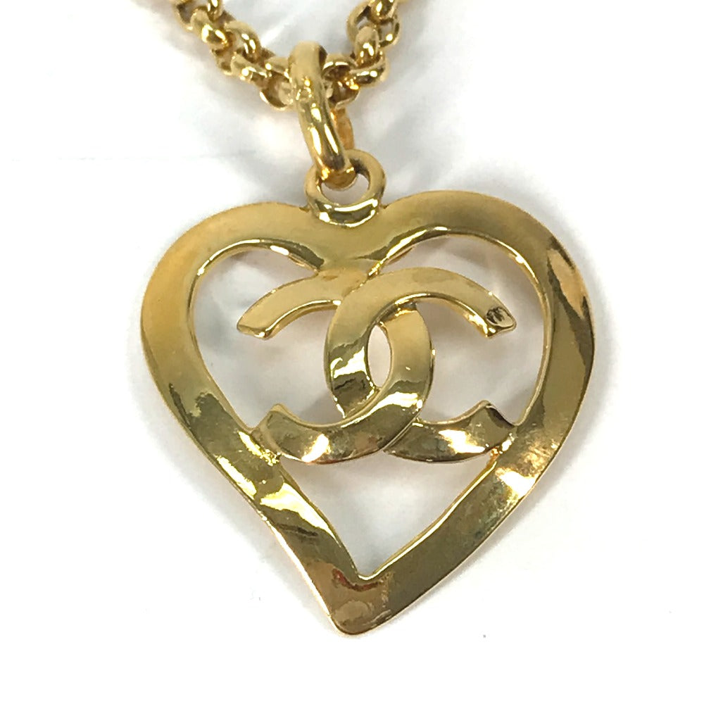 CHANEL Necklace Gold Plated gold vintage Heart CC COCO Mark Women Used Authentic