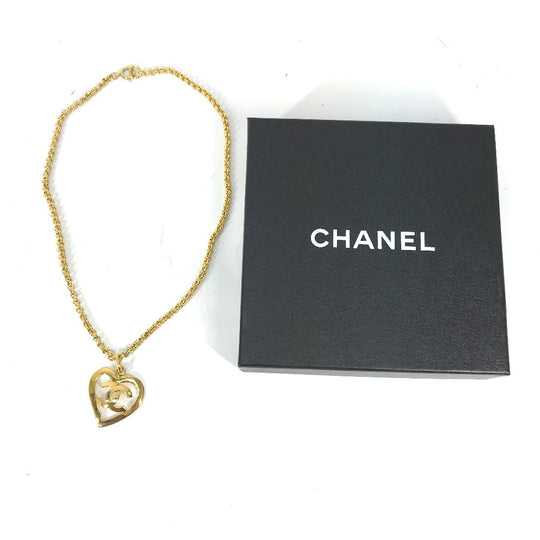 CHANEL Necklace Gold Plated gold vintage Heart CC COCO Mark Women Used Authentic