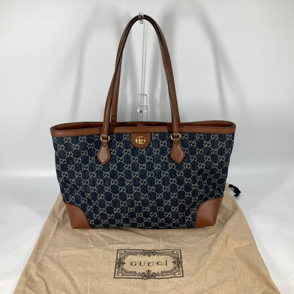 GUCCI Tote Bag 631685 denim blue Ophidia GG denim Medium tote Women Used Authentic