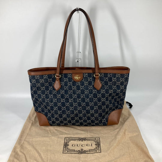 GUCCI Tote Bag 631685 denim blue Ophidia GG denim Medium tote Women Used Authentic