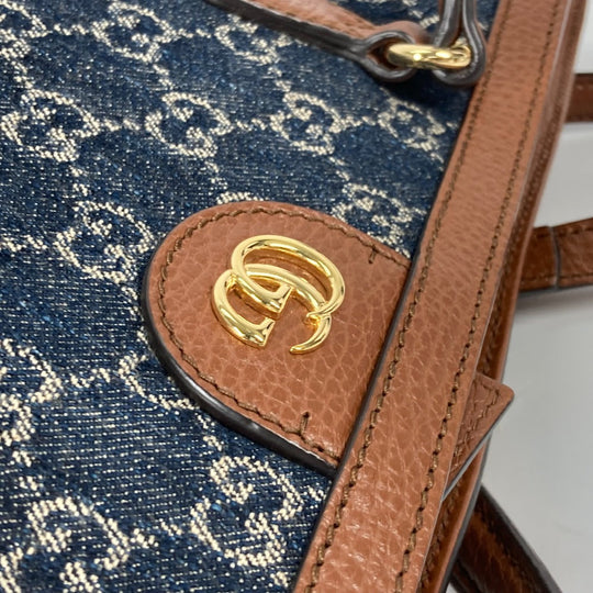 GUCCI Tote Bag 631685 denim blue Ophidia GG denim Medium tote Women Used Authentic