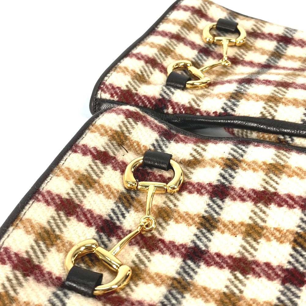 GUCCI Glove 603635 Wool/Cashmere, Leather Brown check Horsebit Women 7 S Used Authentic