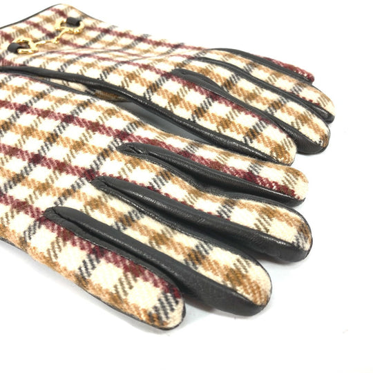 GUCCI Glove 603635 Wool/Cashmere, Leather Brown check Horsebit Women 7 S Used Authentic