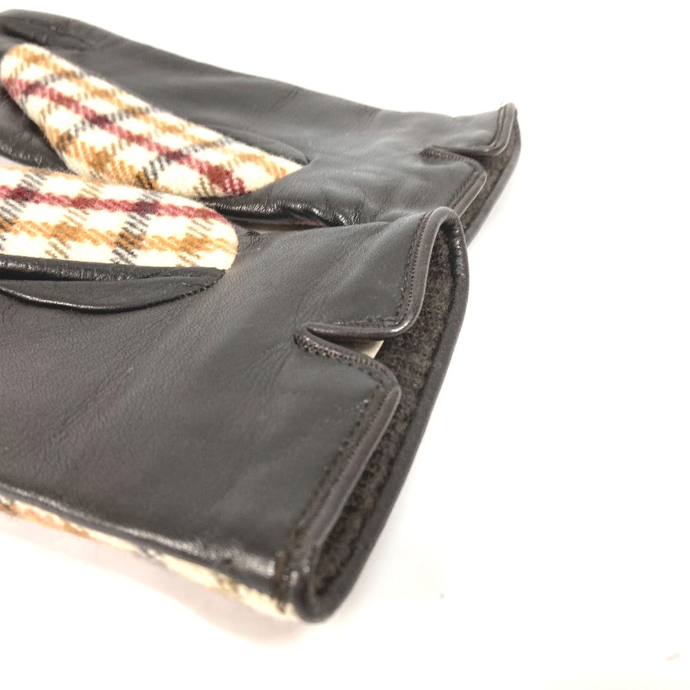 GUCCI Glove 603635 Wool/Cashmere, Leather Brown check Horsebit Women 7 S Used Authentic