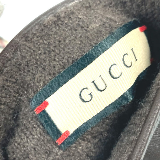 GUCCI Glove 603635 Wool/Cashmere, Leather Brown check Horsebit Women 7 S Used Authentic