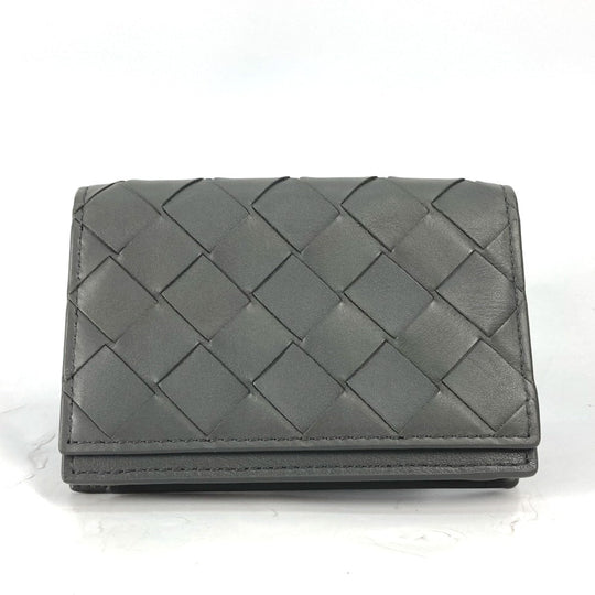 BOTTEGAVENETA Card Case 605720 leather gray Bifold Wallet INTRECCIATO mens Used Authentic