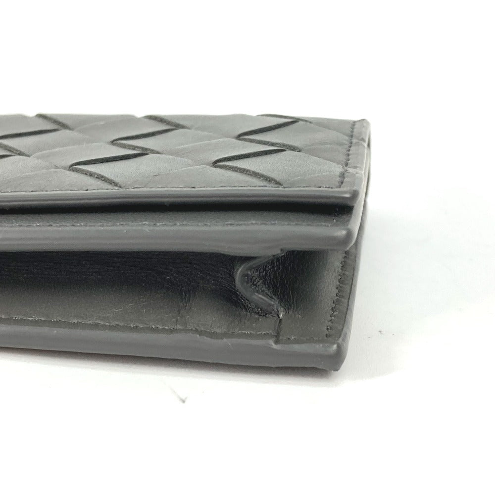 BOTTEGAVENETA Card Case 605720 leather gray Bifold Wallet INTRECCIATO mens Used Authentic