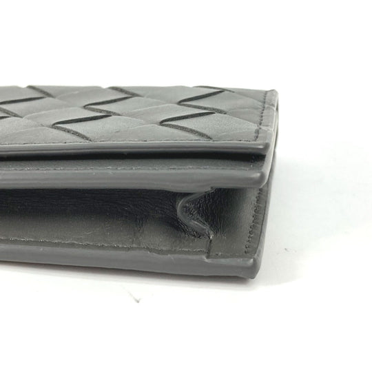 BOTTEGAVENETA Card Case 605720 leather gray Bifold Wallet INTRECCIATO mens Used Authentic
