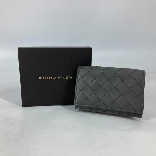 BOTTEGAVENETA Card Case 605720 leather gray Bifold Wallet INTRECCIATO mens Used Authentic