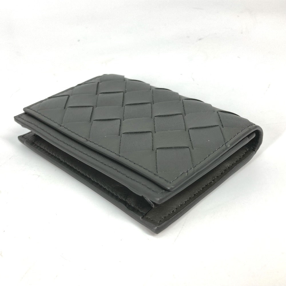 BOTTEGAVENETA Card Case 605720 leather gray Bifold Wallet INTRECCIATO mens Used Authentic