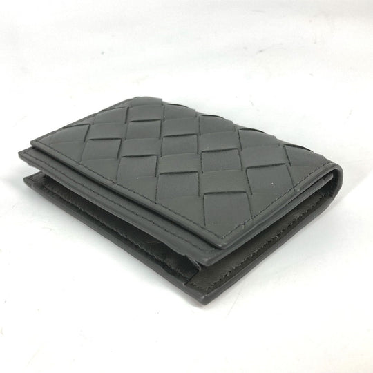 BOTTEGAVENETA Card Case 605720 leather gray Bifold Wallet INTRECCIATO mens Used Authentic