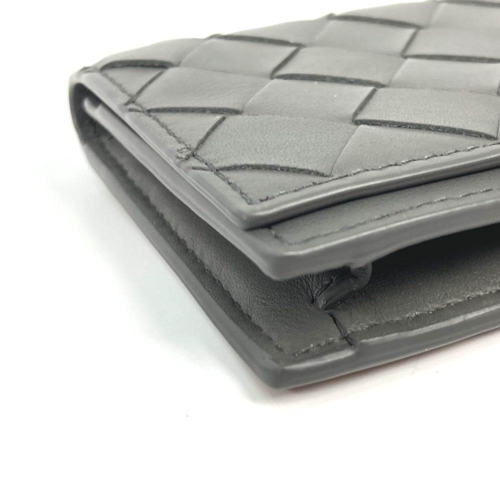 BOTTEGAVENETA Card Case 605720 leather gray Bifold Wallet INTRECCIATO mens Used Authentic