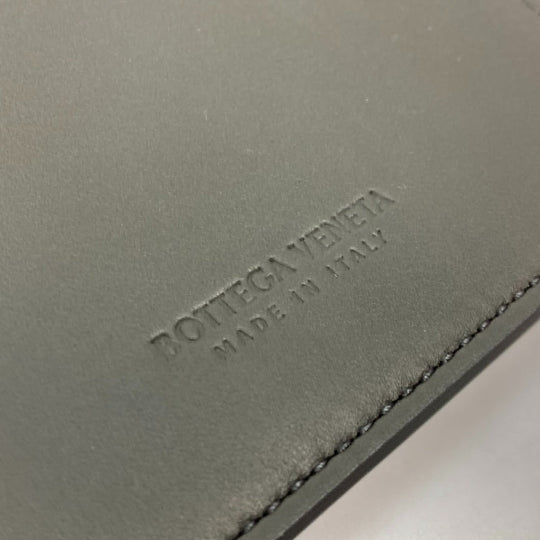 BOTTEGAVENETA Card Case 605720 leather gray Bifold Wallet INTRECCIATO mens Used Authentic