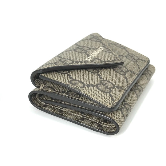 GUCCI Trifold wallet 681704 GG Supreme Canvas beige BALENCIAGA Balenciaga collaboration Paper mini wallet unisex(Unisex) Used Authentic