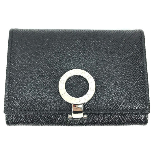 BVLGARI Card Case 30420 leather black Bifold Wallet logo clip mens Used Authentic