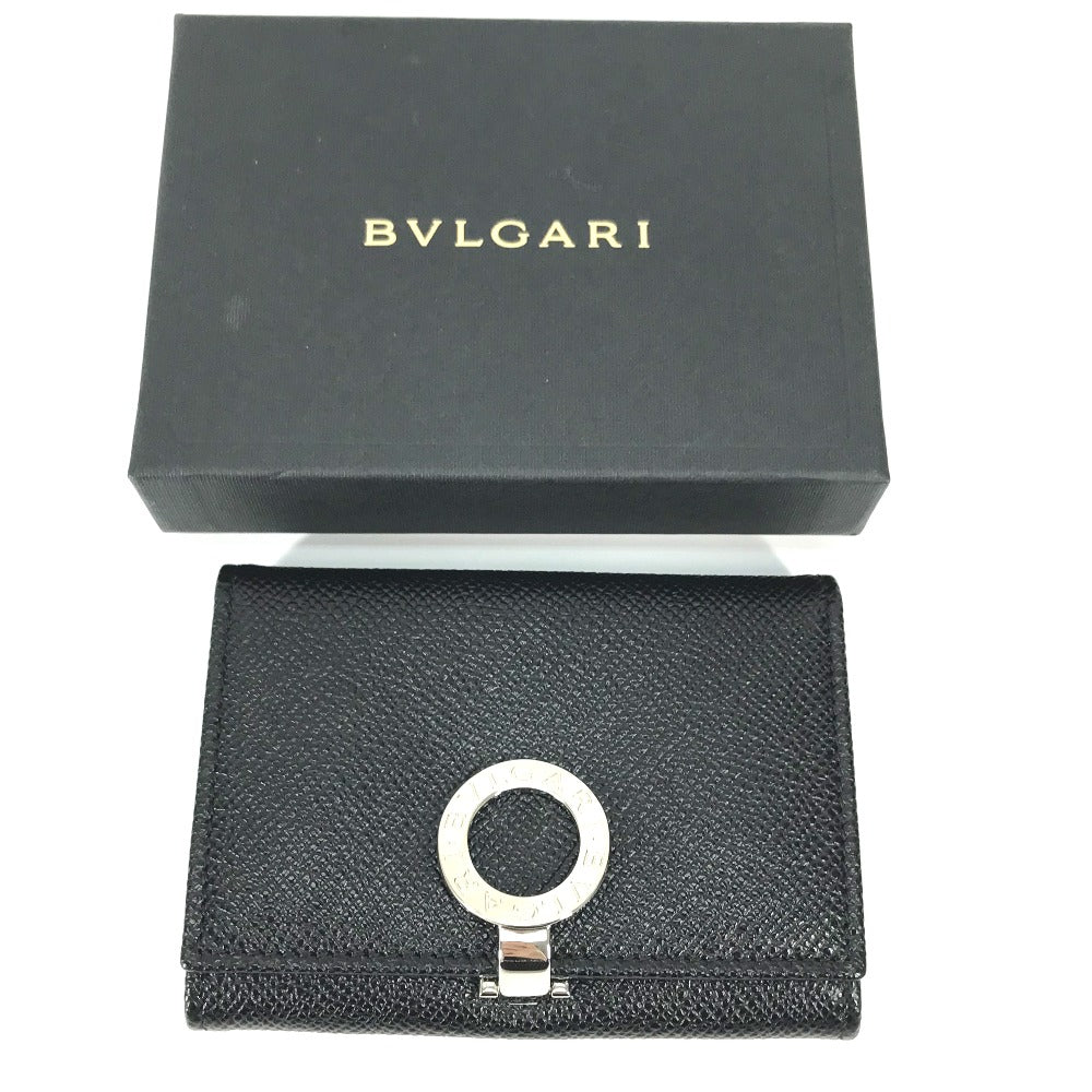 BVLGARI Card Case 30420 leather black Bifold Wallet logo clip mens Used Authentic
