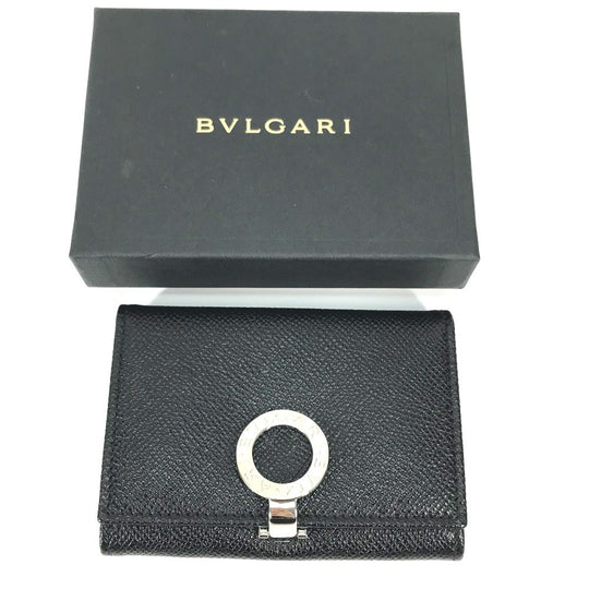 BVLGARI Card Case 30420 leather black Bifold Wallet logo clip mens Used Authentic