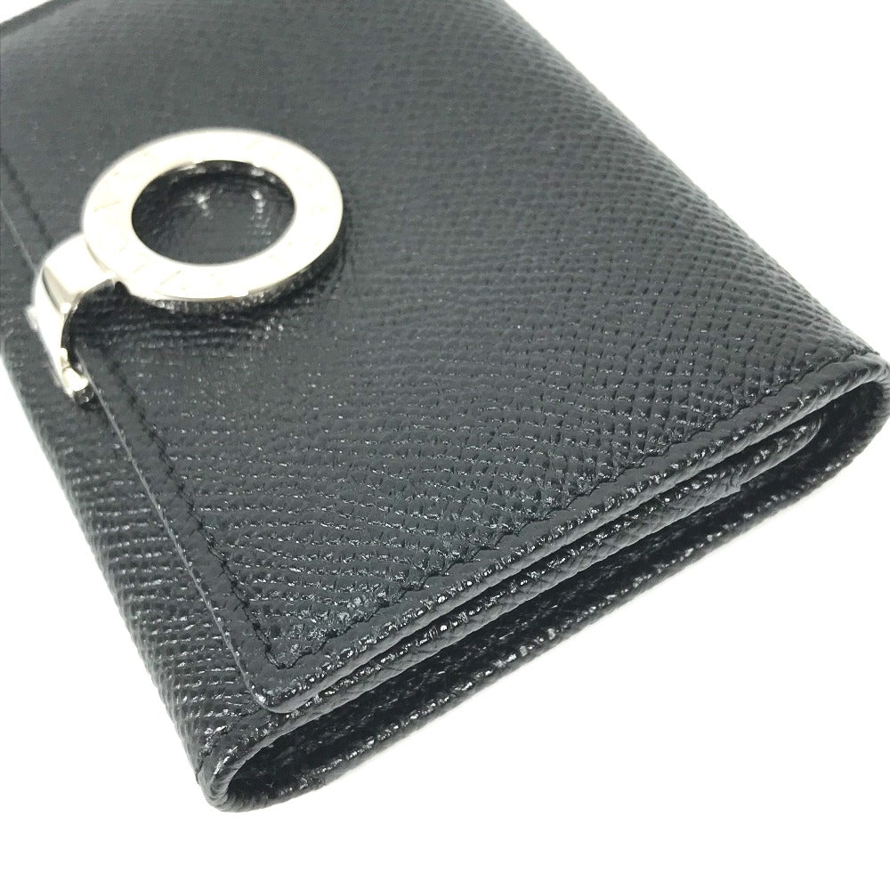 BVLGARI Card Case 30420 leather black Bifold Wallet logo clip mens Used Authentic