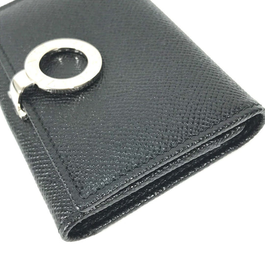 BVLGARI Card Case 30420 leather black Bifold Wallet logo clip mens Used Authentic