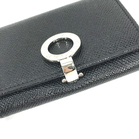 BVLGARI Card Case 30420 leather black Bifold Wallet logo clip mens Used Authentic