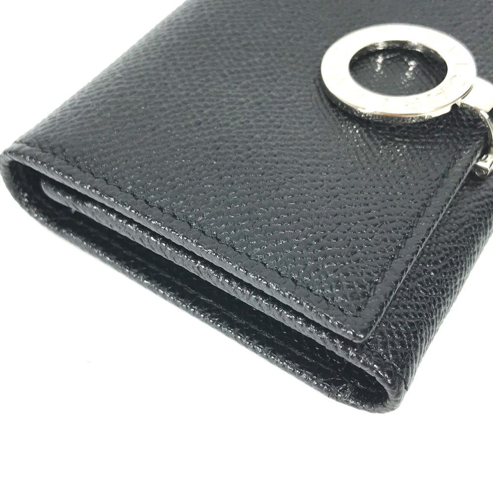 BVLGARI Card Case 30420 leather black Bifold Wallet logo clip mens Used Authentic