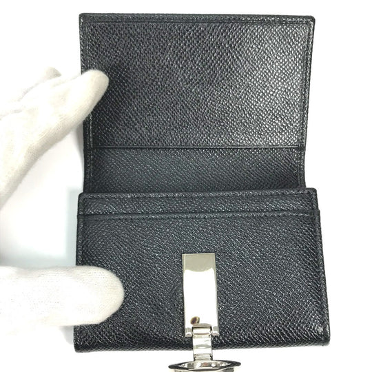 BVLGARI Card Case 30420 leather black Bifold Wallet logo clip mens Used Authentic