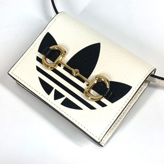 GUCCI Folded wallet 702248 leather white adidas adidas collaboration Horsebit mens Used Authentic