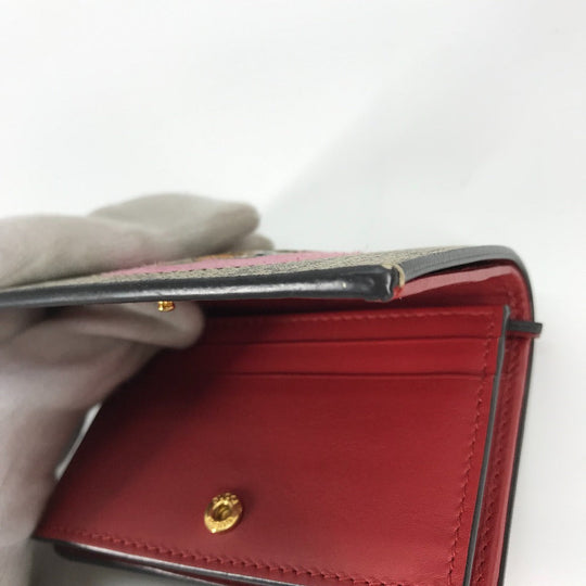 GUCCI Folded wallet 506277 GG Supreme Canvas Beige x pink GG Supreme BOSCO BOSCO applique dog Women Used Authentic