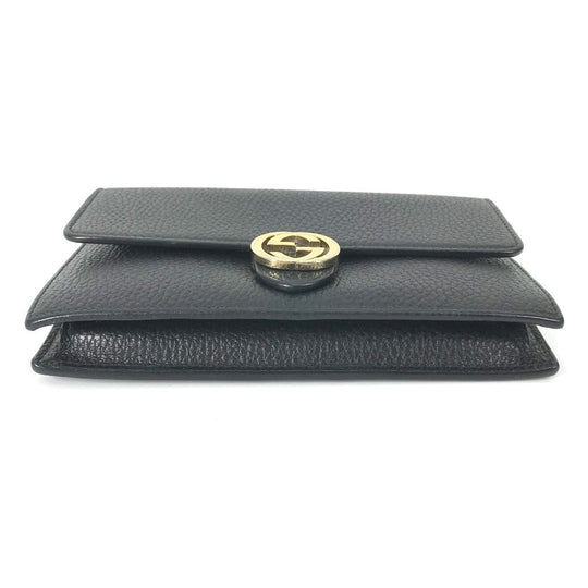 GUCCI Shoulder Bag 510314 leather black Interlocking G Chain wallet Women Used Authentic