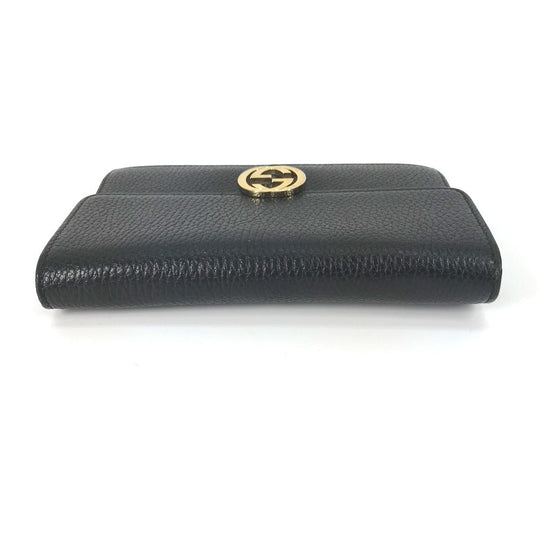 GUCCI Shoulder Bag 510314 leather black Interlocking G Chain wallet Women Used Authentic