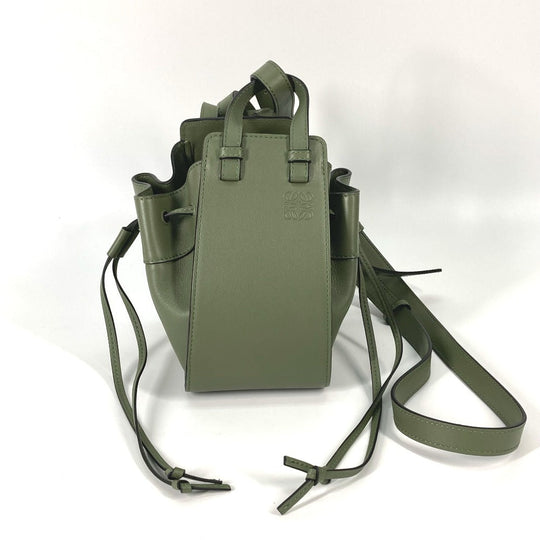 LOEWE Shoulder Bag leather khaki Shoulder Crossbody mini hammock drawstring bag Women Used Authentic