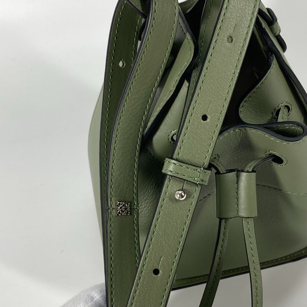 LOEWE Shoulder Bag leather khaki Shoulder Crossbody mini hammock drawstring bag Women Used Authentic