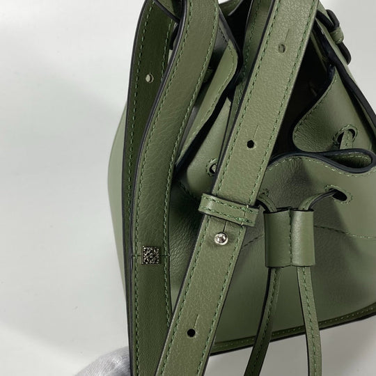 LOEWE Shoulder Bag leather khaki Shoulder Crossbody mini hammock drawstring bag Women Used Authentic