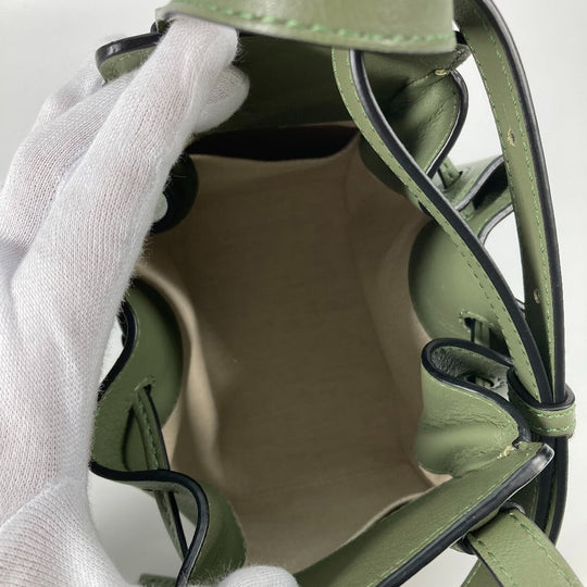 LOEWE Shoulder Bag leather khaki Shoulder Crossbody mini hammock drawstring bag Women Used Authentic