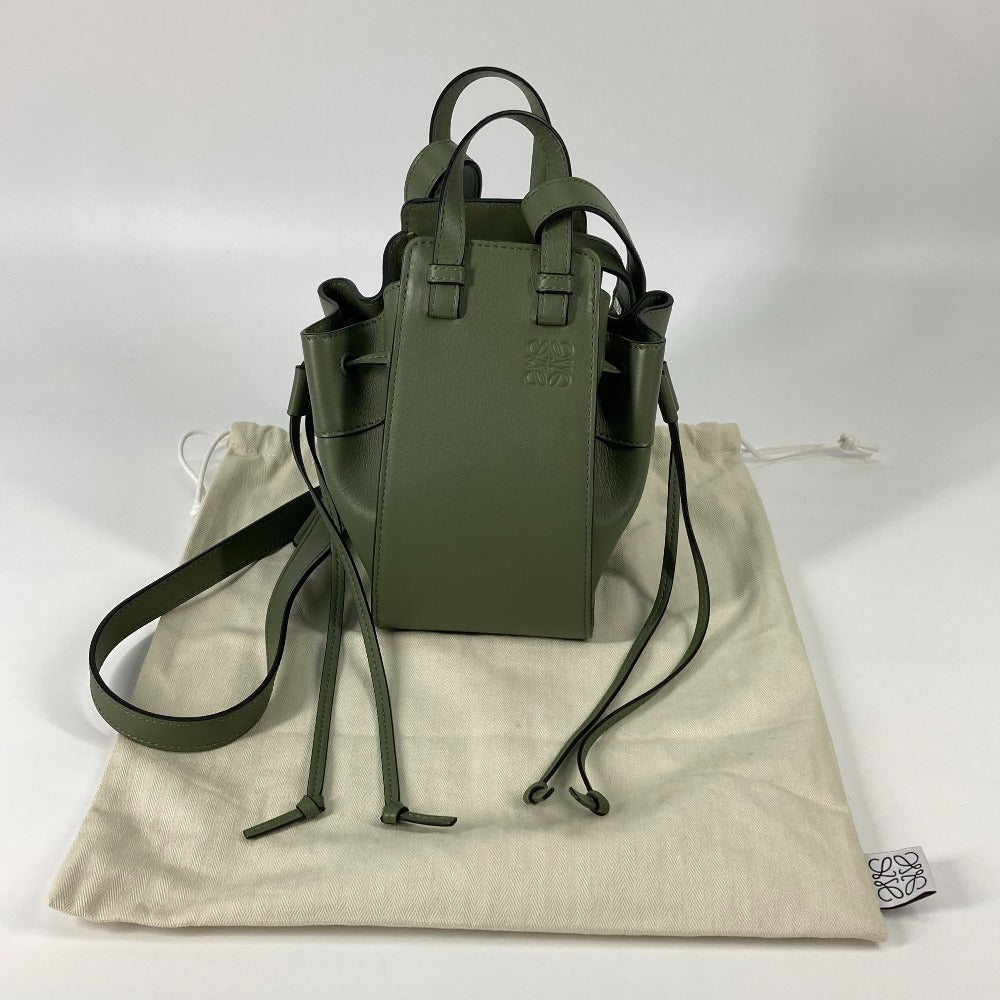 LOEWE Shoulder Bag leather khaki Shoulder Crossbody mini hammock drawstring bag Women Used Authentic