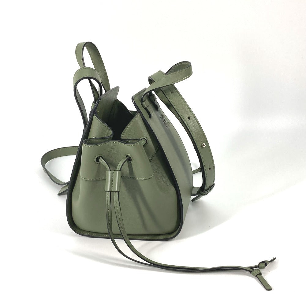 LOEWE Shoulder Bag leather khaki Shoulder Crossbody mini hammock drawstring bag Women Used Authentic