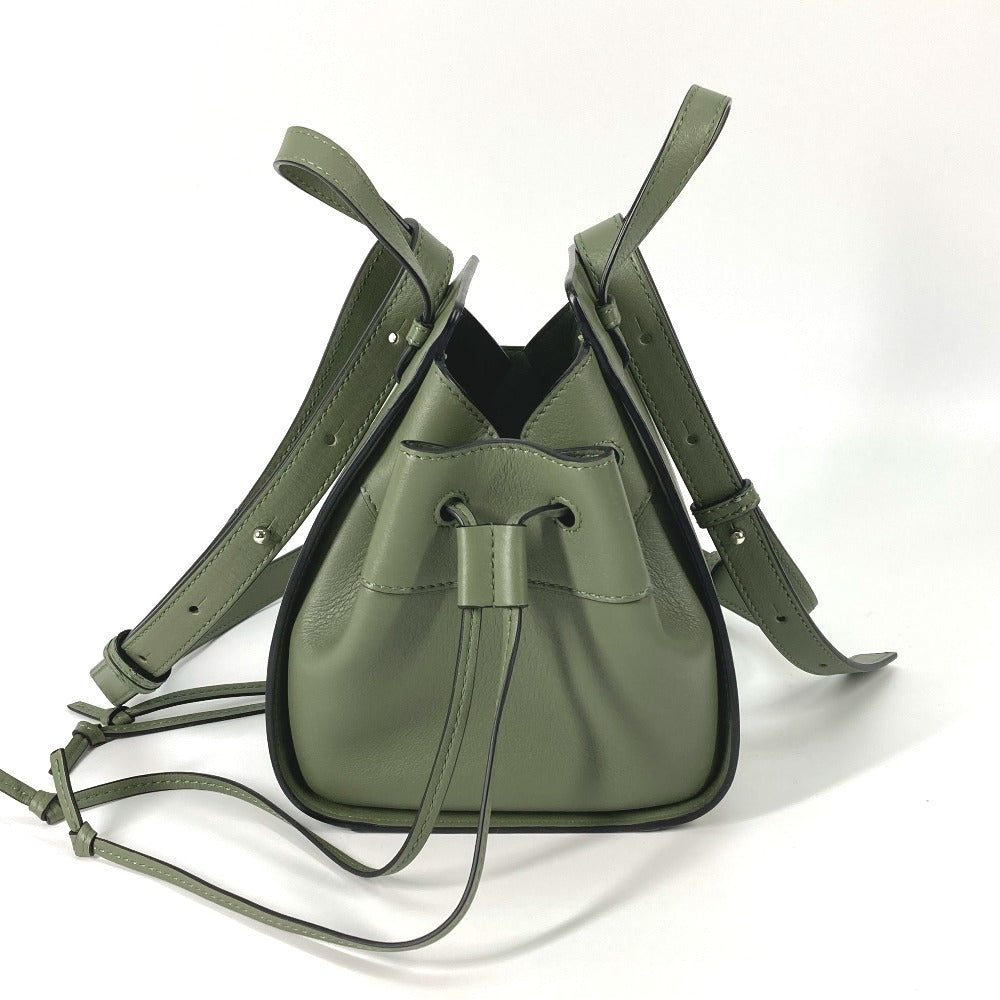 LOEWE Shoulder Bag leather khaki Shoulder Crossbody mini hammock drawstring bag Women Used Authentic
