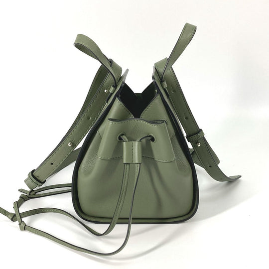 LOEWE Shoulder Bag leather khaki Shoulder Crossbody mini hammock drawstring bag Women Used Authentic