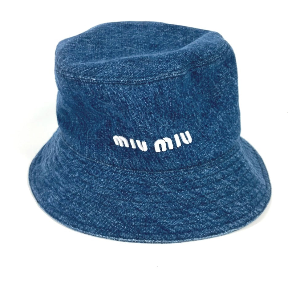 MIUMIU hat 5HC196 cotton blue denim logo Women M Used Authentic