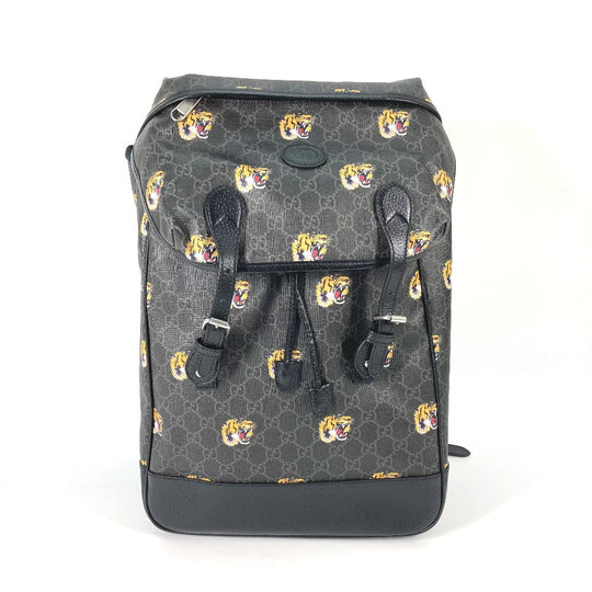 GUCCI Backpack 696013 GG Supreme Canvas black Interlocking G Medium backpack mens Used Authentic